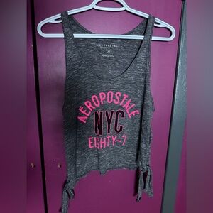Aeropostale Charcoal Cropped Tank Top with Neon Pink Lettering